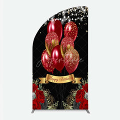Aperturee - Aperturee Half Moon Arch Backdrop Red Gold Balloons Happy Birthday Cover Black Floral Rose Chiara Wall Background Party