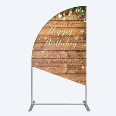 Aperturee - Aperturee Half Moon Arch Backdrop Rustic Wood Christmas Happy Birthday Cover Winter Pine Tree Light Background Holiday Born