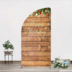 Aperturee - Aperturee Half Moon Arch Backdrop Rustic Wood Christmas Happy Birthday Cover Winter Pine Tree Light Background Holiday Born