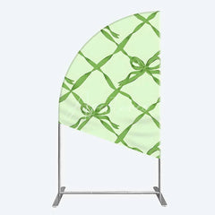 Aperturee - Aperturee Half Moon Arch Backdrop Sage Green Bow Ribbon Lattice Pattern Party Decoration