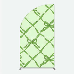 Aperturee - Aperturee Half Moon Arch Backdrop Sage Green Bow Ribbon Lattice Pattern Party Decoration