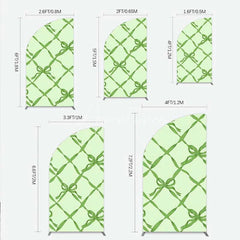 Aperturee - Aperturee Half Moon Arch Backdrop Sage Green Bow Ribbon Lattice Pattern Party Decoration