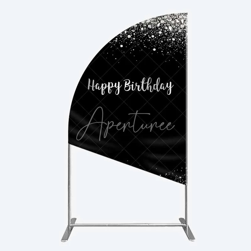 Aperturee - Aperturee Half Moon Arch Backdrop Silver Diamonds Glitz Black Background Sparkle Happy Birthday Half Moon Arch Cover