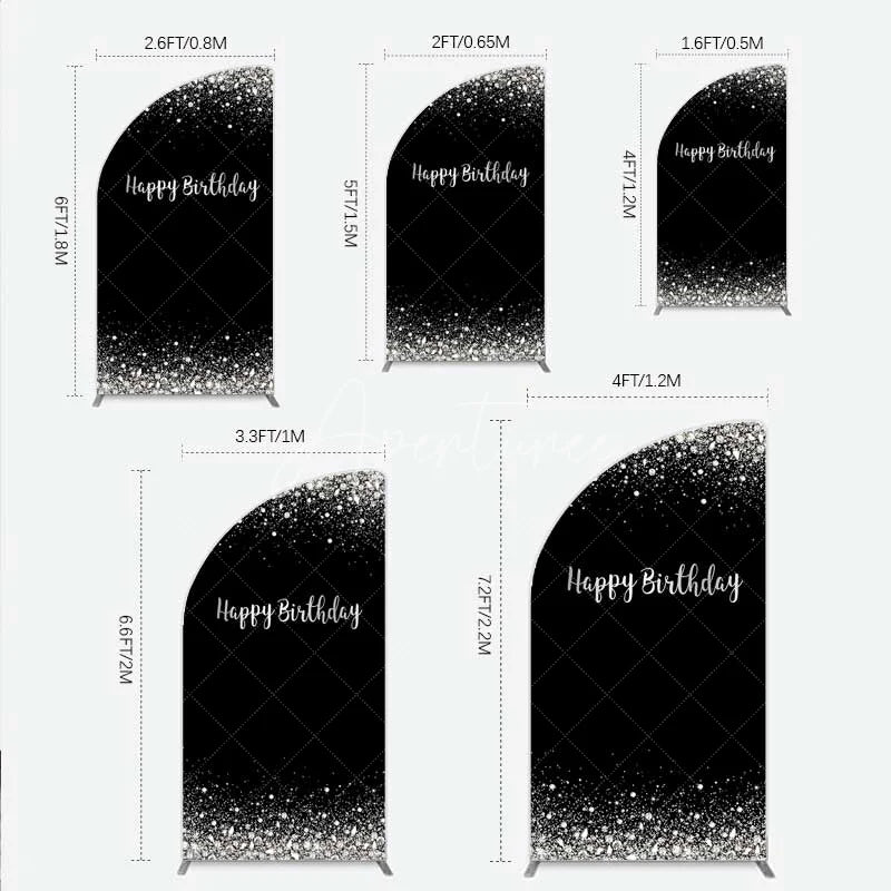 Aperturee - Aperturee Half Moon Arch Backdrop Silver Diamonds Glitz Black Background Sparkle Happy Birthday Half Moon Arch Cover