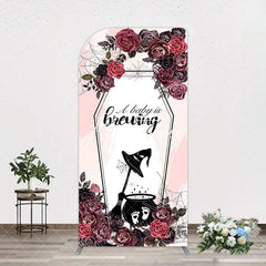 Aperturee - Aperturee Halloween A Baby Is Brewing Floral Arch Backdrop