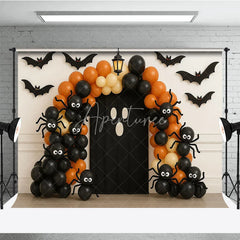 Aperturee - Aperturee Halloween Balloon Arch Photography Backdrop Orange and Black Ghost and Spider Spooky Party Photo Booth Decor