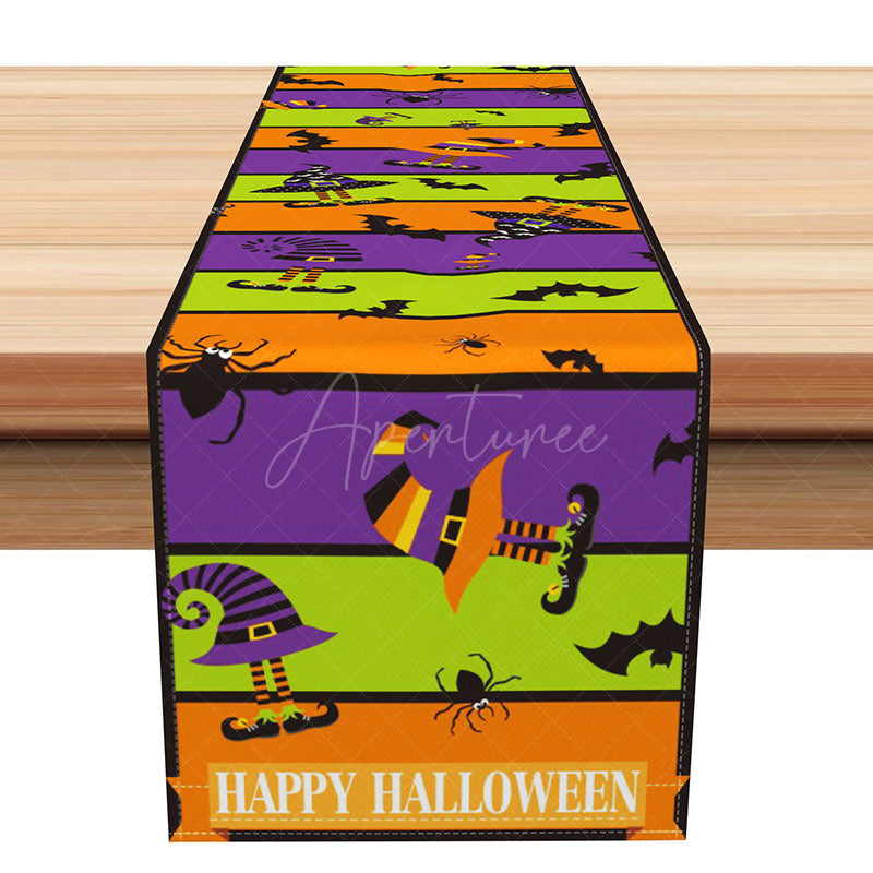 Aperturee - Aperturee Halloween Elf Table Runner with Colorful Stripes for Whimsical and Festive Holiday Party Decor