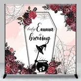 Aperturee - Aperturee Halloween Floral Baby Is Brewing Custom Name Backdrop