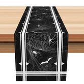 Aperturee - Aperturee Halloween Holiday Table Runner with Black and White Spider Web and Bats for Spooky Party Decor