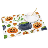 Aperturee - Aperturee Halloween Jack-O’-Lantern and Mushroom Set of 4 Placemats for Whimsical and Spooky Autumn Decor