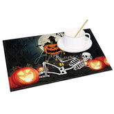 Aperturee - Aperturee Halloween Jack-O’-Lantern and Skeleton Set of 4 Placemats for Spooky and Fun Holiday Party Decor