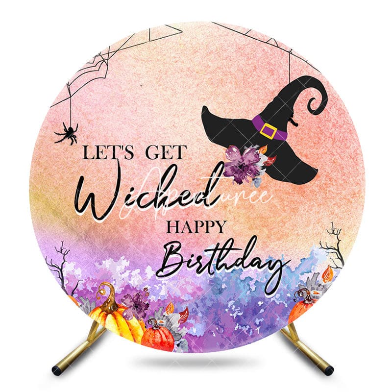 Aperturee - Aperturee Halloween Lets Get Wicked Round Birthday Backdrop