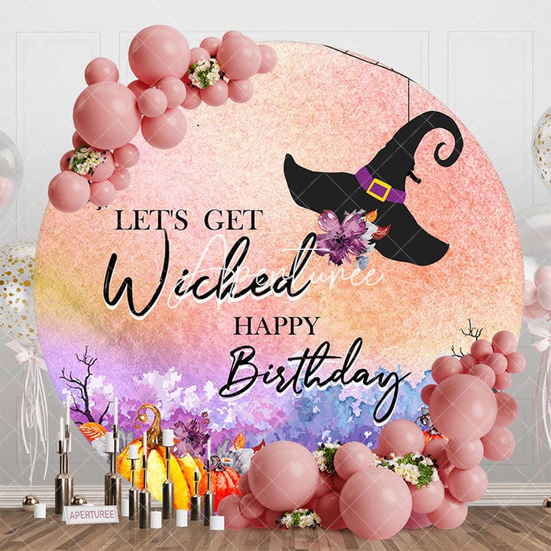 Aperturee - Aperturee Halloween Lets Get Wicked Round Birthday Backdrop