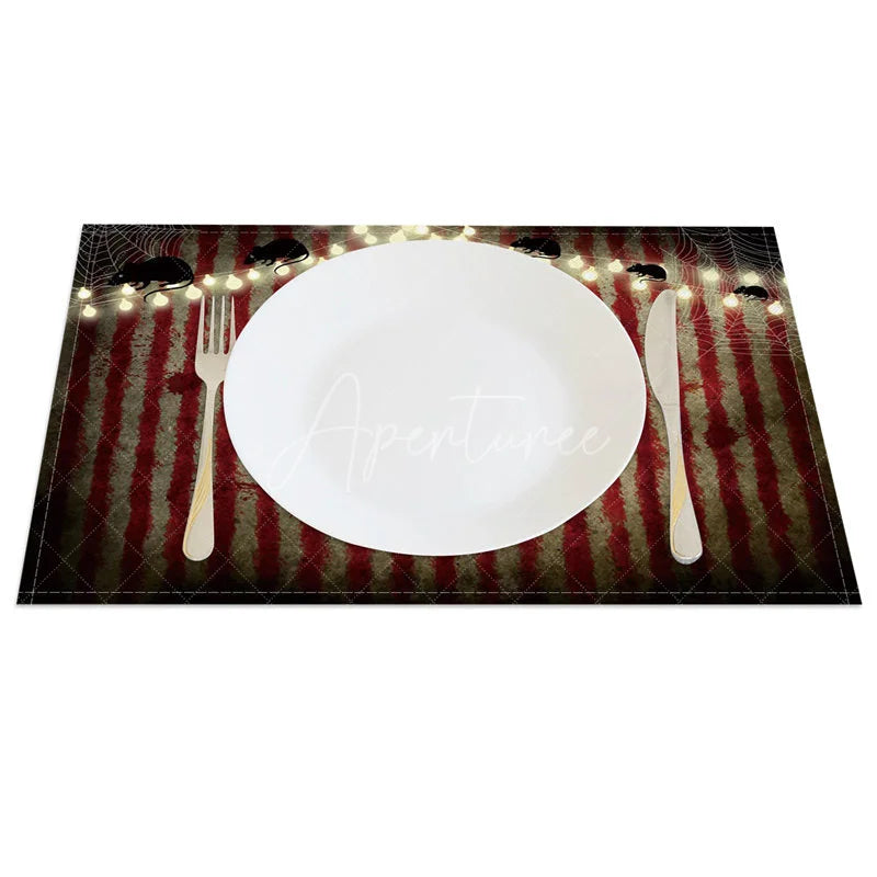 Aperturee - Aperturee Halloween Mouse and Cobweb Set of 4 Placemats with Light Bulbs for Quirky and Spooky Party Decor