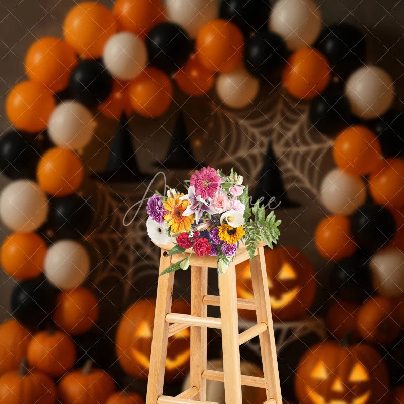 Aperturee - Aperturee Halloween Party Balloon Arch Photography Backdrop Orange and Black Jack-o-lanterns Spooky Photo Booth Decor