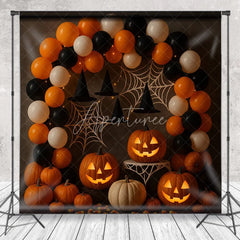 Aperturee - Aperturee Halloween Party Balloon Arch Photography Backdrop Orange and Black Jack-o-lanterns Spooky Photo Booth Decor