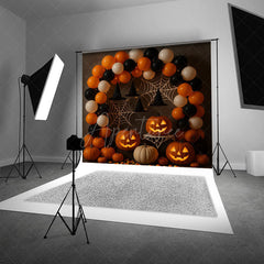 Aperturee - Aperturee Halloween Party Balloon Arch Photography Backdrop Orange and Black Jack-o-lanterns Spooky Photo Booth Decor