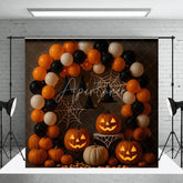 Aperturee - Aperturee Halloween Party Balloon Arch Photography Backdrop Orange and Black Jack-o-lanterns Spooky Photo Booth Decor