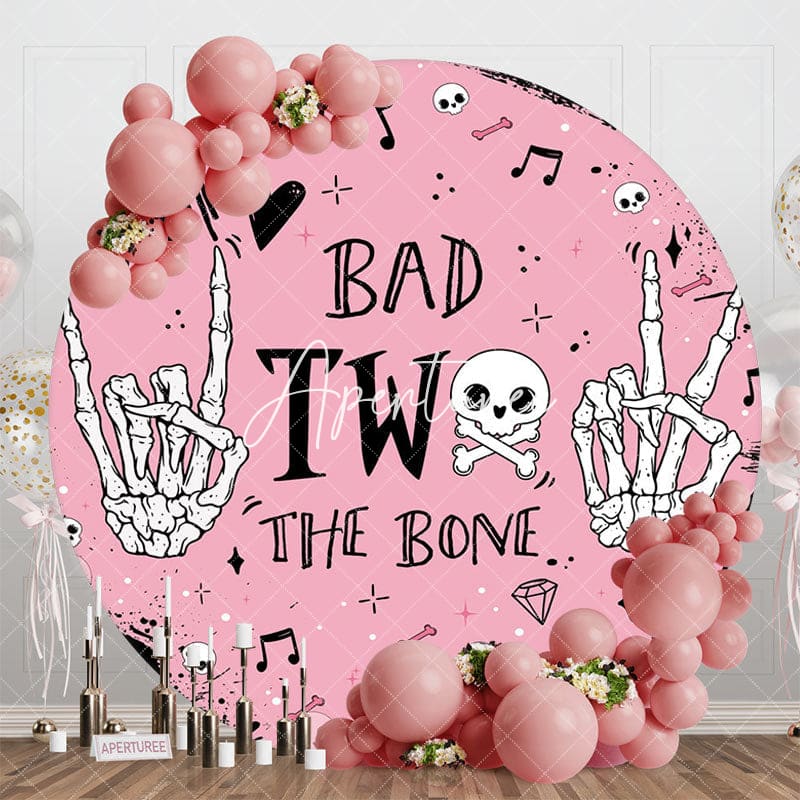Aperturee - Aperturee Halloween Pink Bad Two The Bone Round Birthday Backdrop