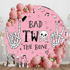 Aperturee - Aperturee Halloween Pink Bad Two The Bone Round Birthday Backdrop