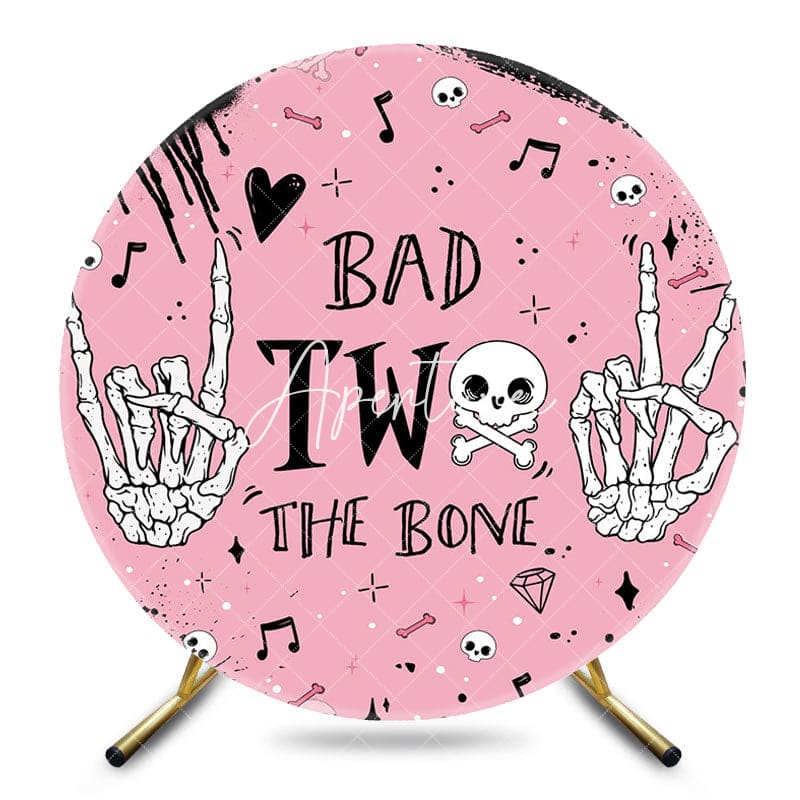 Aperturee - Aperturee Halloween Pink Bad Two The Bone Round Birthday Backdrop