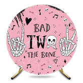 Aperturee - Aperturee Halloween Pink Bad Two The Bone Round Birthday Backdrop