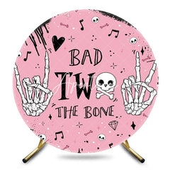 Aperturee - Aperturee Halloween Pink Bad Two The Bone Round Birthday Backdrop