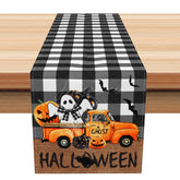 Aperturee - Aperturee Halloween Plaid Table Runner with Pumpkin and Ghost Spooky and Cute Design Kids Halloween Party Decoration
