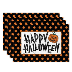 Aperturee - Aperturee Halloween Polka Dot and Jack-O’-Lantern Set of 4 Placemats for Fun and Spooky Kids Party Decorations