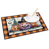 Aperturee - Aperturee Halloween Pumpkin Bat and Cobweb Set of 4 Placemats with Orange Frame for Spooky Party Decor