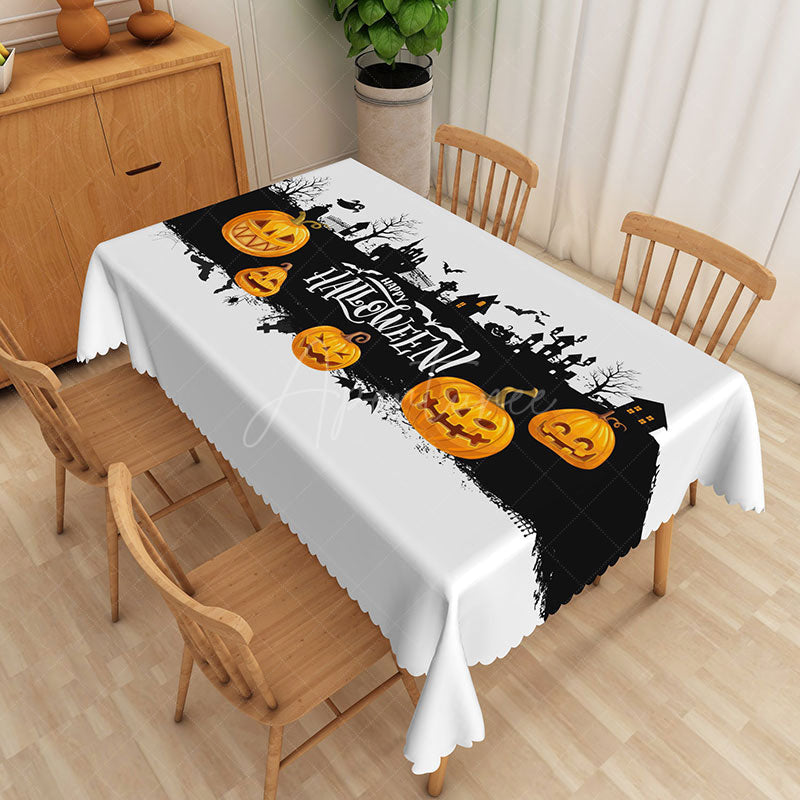 Aperturee - Aperturee Halloween Rectangle Tablecloth with Bats and Jack O’ Lanterns for Spooky Holiday Party and Dining Decor