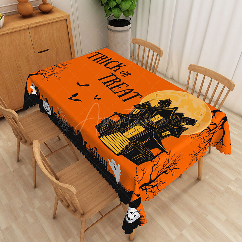 Aperturee - Aperturee Halloween Rectangle Tablecloth with Orange Black and White Jack O’ Lanterns for Spooky Party Decor