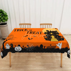 Aperturee - Aperturee Halloween Rectangle Tablecloth with Orange Black and White Jack O’ Lanterns for Spooky Party Decor