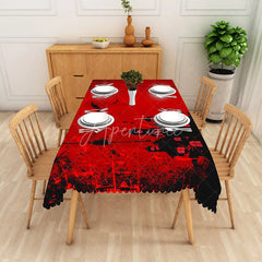 Aperturee - Aperturee Halloween Rectangle Tablecloth with Red Haunted House and Black Bats for Spooky Holiday Party Decor