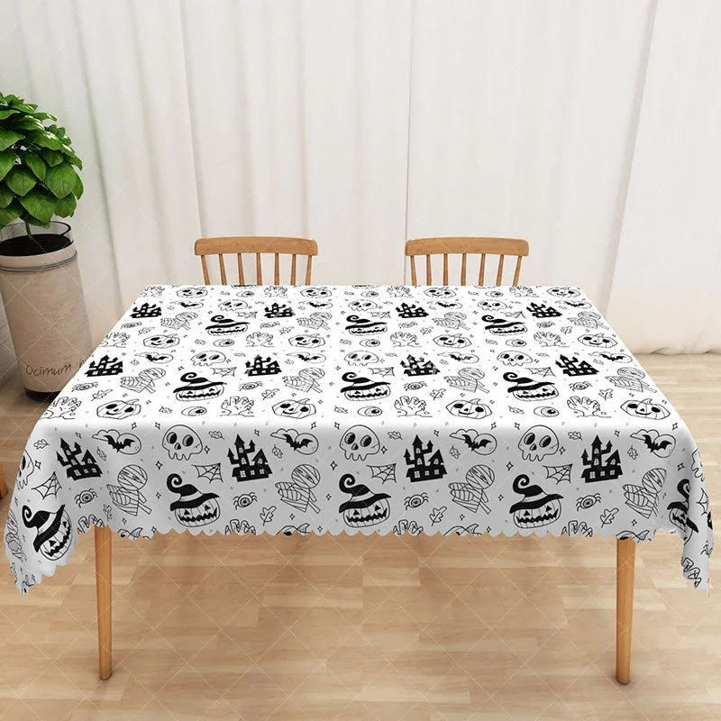 Aperturee - Aperturee Halloween Rectangle Tablecloth with Skulls and Jack o’ Lanterns for Spooky Holiday Party Decor