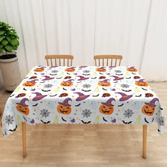 Aperturee - Aperturee Halloween Rectangle Tablecloth with Witch Hats Pumpkins and Bats for Spooky and Fun Party Decor