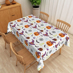 Aperturee - Aperturee Halloween Rectangle Tablecloth with Witch Hats Pumpkins and Bats for Spooky and Fun Party Decor