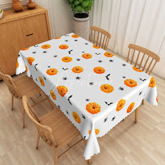 Aperturee - Aperturee Halloween Rectangle Tablecloth with Yellow Pumpkins and Bats for Spooky and Fun Holiday Party Decor