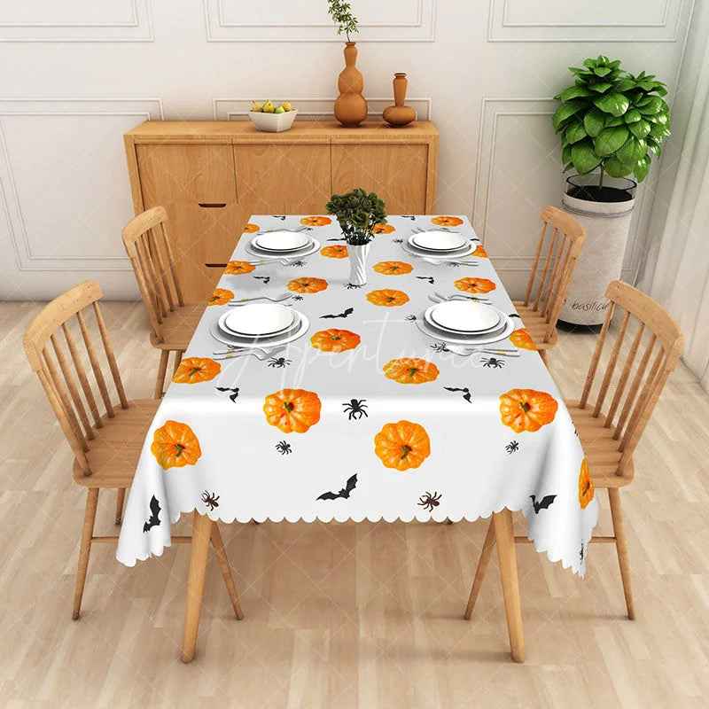 Aperturee - Aperturee Halloween Rectangle Tablecloth with Yellow Pumpkins and Bats for Spooky and Fun Holiday Party Decor