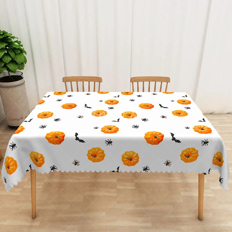 Aperturee - Aperturee Halloween Rectangle Tablecloth with Yellow Pumpkins and Bats for Spooky and Fun Holiday Party Decor