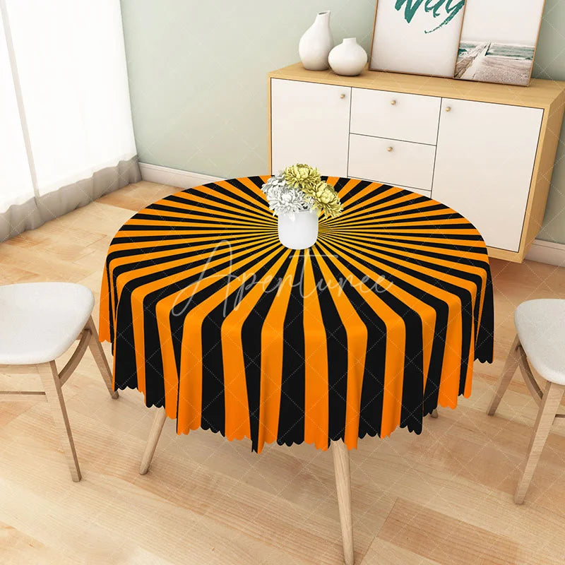 Aperturee - Aperturee Halloween Round Tablecloth with Black and Orange Stripes for Festive and Spooky Holiday Party Decor