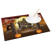 Aperturee - Aperturee Halloween Set of 4 Placemats with Bat Ghost Castle and Jack-O’-Lantern for Spooky Party Decor