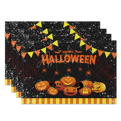 Aperturee - Aperturee Halloween Spider and Jack-O’-Lantern Set of 4 Placemats for Spooky and Fun Holiday Party Decor