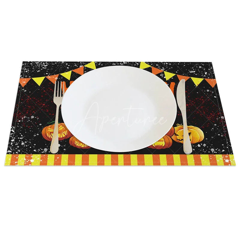 Aperturee - Aperturee Halloween Spider and Jack-O’-Lantern Set of 4 Placemats for Spooky and Fun Holiday Party Decor