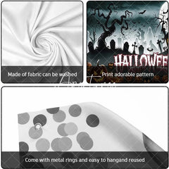 Aperturee - Aperturee Halloween Spooky Garage Door Banner Haunted House with Carved Pumpkins and Full Moon Decor