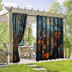 Aperturee - Aperturee Halloween Town Waterproof Printed Outdoor Curtains