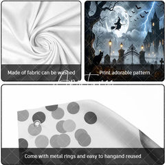 Aperturee - Aperturee Halloween Witch Full Moon Haunted Mansion Garage Door Banner Spooky Graveyard Jack-o’-Lanterns Decor