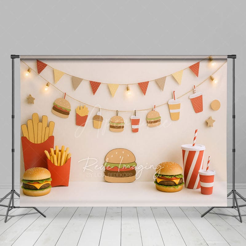 Aperturee - Aperturee Hamburger And French Fries Cute Cake Smash Backdrop