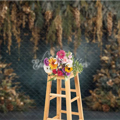 Aperturee - Aperturee Hanging Gold Pine Cone Christmas Backdrop Blue Winter Floral Photography Background