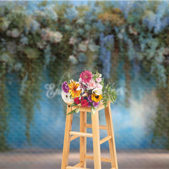 Aperturee - Aperturee Hanging Greenery and Succulent Wall Photography Backdrop Blue and Purple Floral Modern Wedding Photo Background